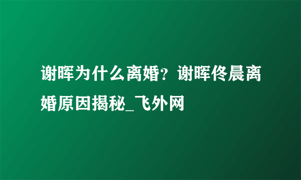 谢晖为什么离婚？谢晖佟晨离婚原因揭秘_飞外网