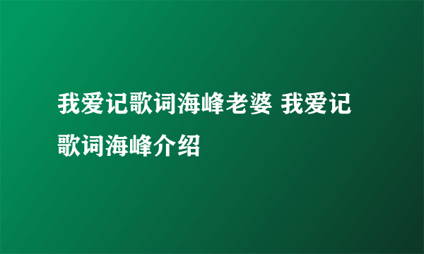 我爱记歌词海峰老婆 我爱记歌词海峰介绍