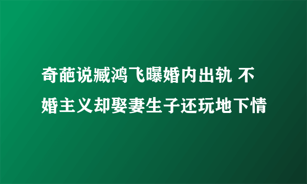 奇葩说臧鸿飞曝婚内出轨 不婚主义却娶妻生子还玩地下情