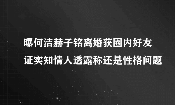 曝何洁赫子铭离婚获圈内好友证实知情人透露称还是性格问题