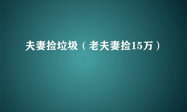 夫妻捡垃圾（老夫妻捡15万）