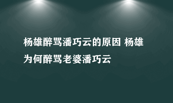 杨雄醉骂潘巧云的原因 杨雄为何醉骂老婆潘巧云