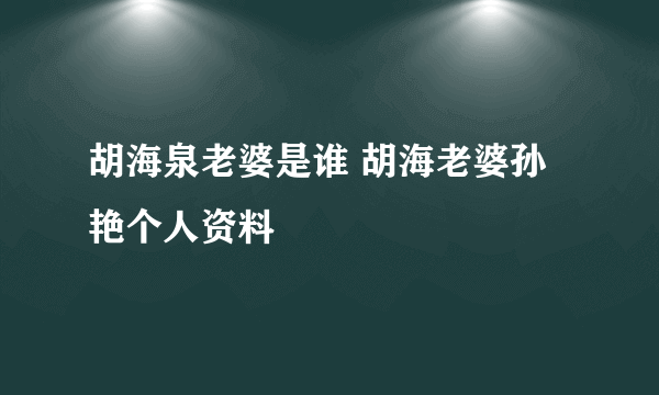 胡海泉老婆是谁 胡海老婆孙艳个人资料