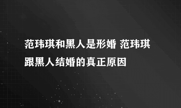 范玮琪和黑人是形婚 范玮琪跟黑人结婚的真正原因