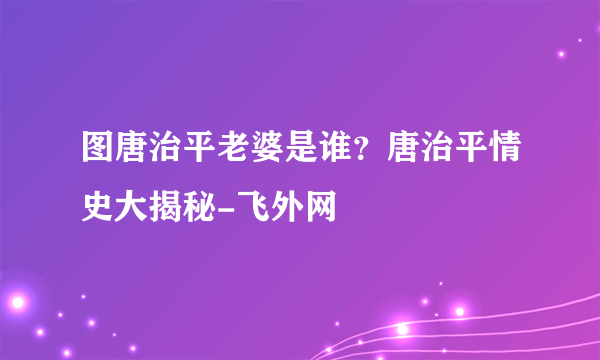 图唐治平老婆是谁？唐治平情史大揭秘-飞外网