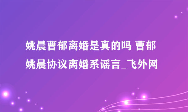 姚晨曹郁离婚是真的吗 曹郁姚晨协议离婚系谣言