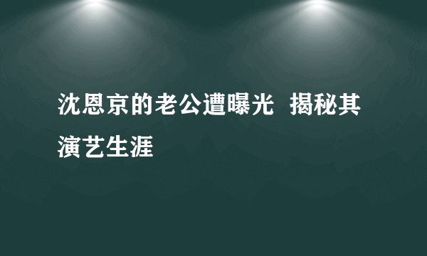 沈恩京的老公遭曝光  揭秘其演艺生涯