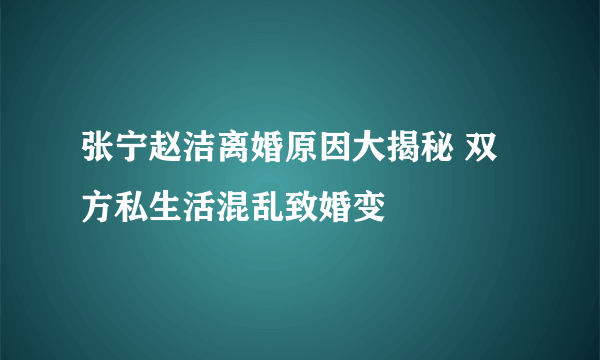 张宁赵洁离婚原因大揭秘 双方私生活混乱致婚变