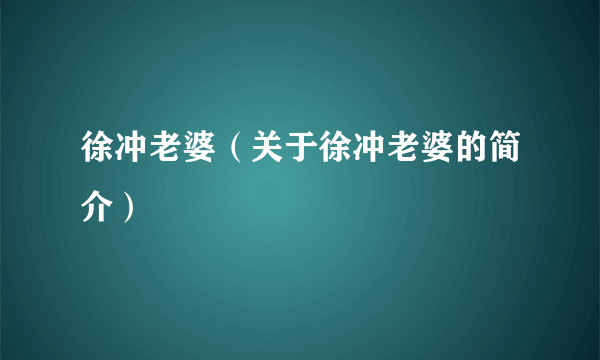 徐冲老婆（关于徐冲老婆的简介）