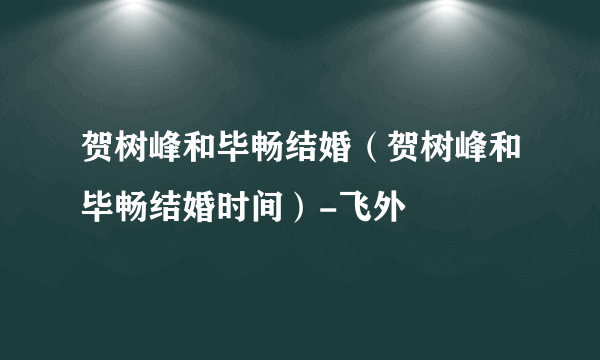 贺树峰和毕畅结婚（贺树峰和毕畅结婚时间）-飞外