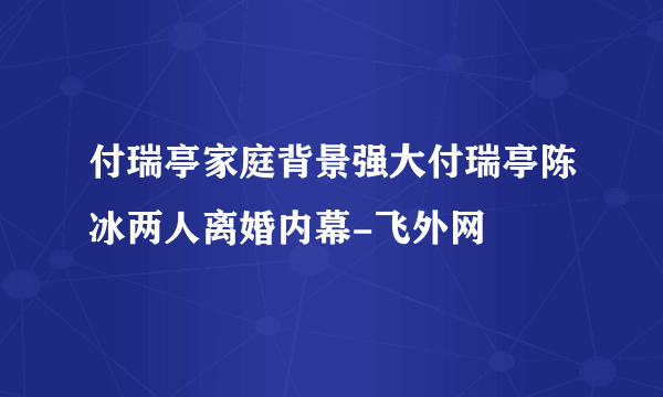 付瑞亭家庭背景强大付瑞亭陈冰两人离婚内幕