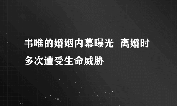 韦唯的婚姻内幕曝光  离婚时多次遭受生命威胁