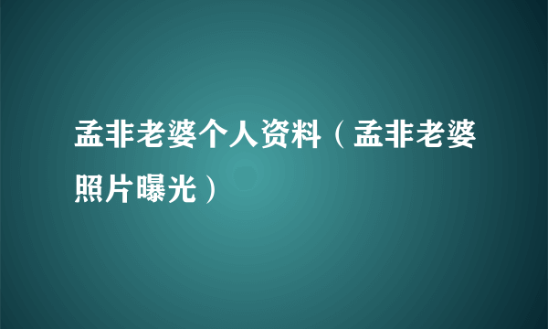 孟非老婆个人资料（孟非老婆照片曝光）