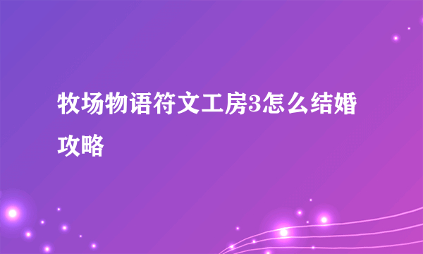 牧场物语符文工房3怎么结婚攻略