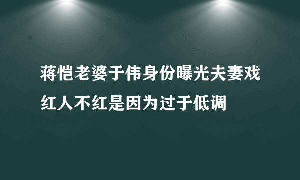 蒋恺老婆于伟身份曝光夫妻戏红人不红是因为过于低调