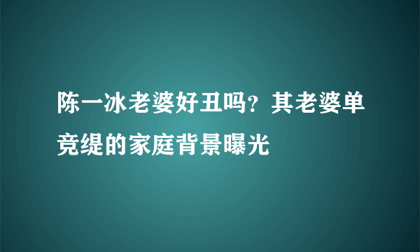 陈一冰老婆好丑吗？其老婆单竞缇的家庭背景曝光