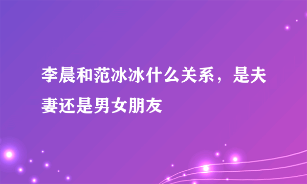 李晨和范冰冰什么关系，是夫妻还是男女朋友