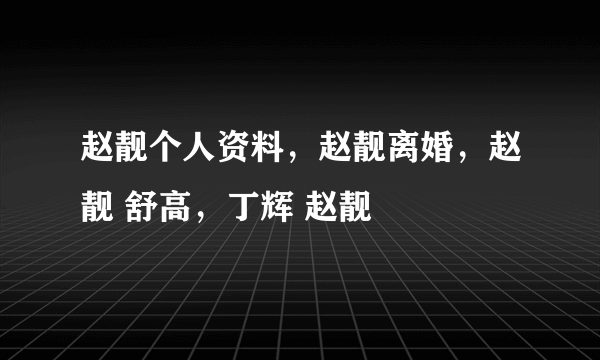 赵靓个人资料，赵靓离婚，赵靓 舒高，丁辉 赵靓