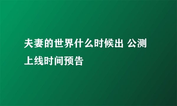 夫妻的世界什么时候出 公测上线时间预告