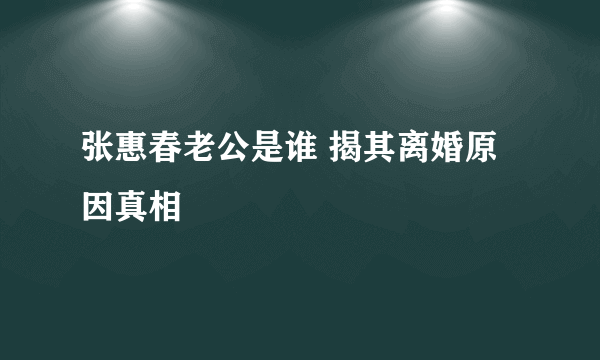 张惠春老公是谁 揭其离婚原因真相