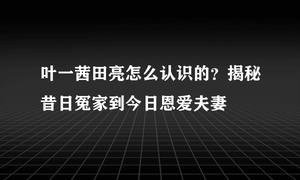 叶一茜田亮怎么认识的？揭秘昔日冤家到今日恩爱夫妻