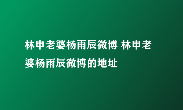 林申老婆杨雨辰微博 林申老婆杨雨辰微博的地址