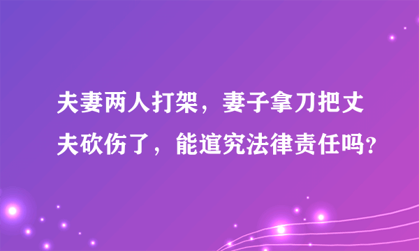 夫妻两人打架，妻子拿刀把丈夫砍伤了，能逭究法律责任吗？