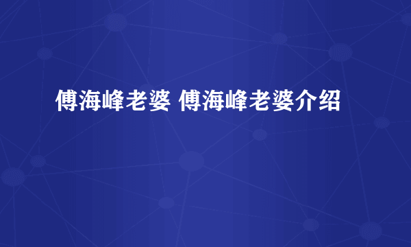 傅海峰老婆 傅海峰老婆介绍