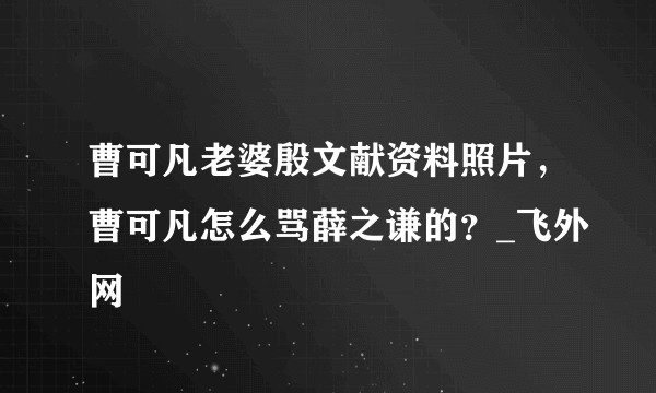 曹可凡老婆殷文献资料照片，曹可凡怎么骂薛之谦的？_飞外网