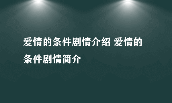 爱情的条件剧情介绍 爱情的条件剧情简介