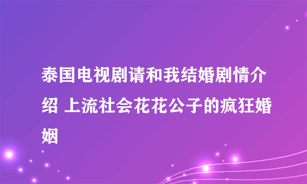 泰国电视剧请和我结婚剧情介绍 上流社会花花公子的疯狂婚姻