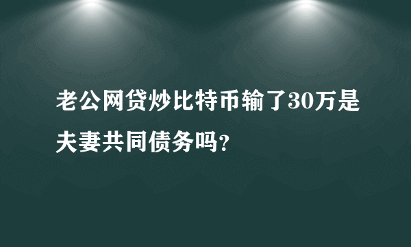 老公网贷炒比特币输了30万是夫妻共同债务吗？