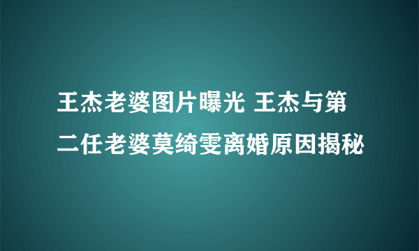 王杰老婆图片曝光 王杰与第二任老婆莫绮雯离婚原因揭秘