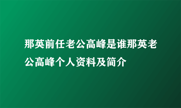 那英前任老公高峰是谁那英老公高峰个人资料及简介