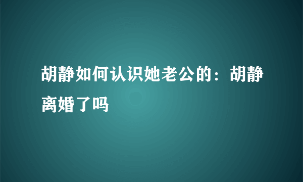 胡静如何认识她老公的：胡静离婚了吗