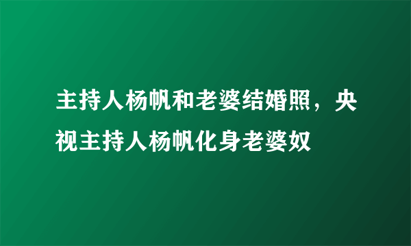 主持人杨帆和老婆结婚照，央视主持人杨帆化身老婆奴