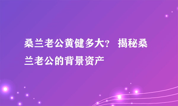 桑兰老公黄健多大？ 揭秘桑兰老公的背景资产