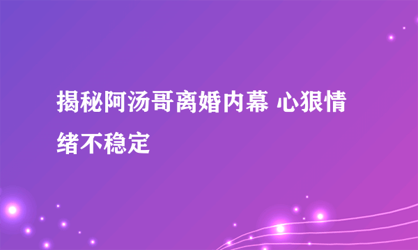 揭秘阿汤哥离婚内幕 心狠情绪不稳定