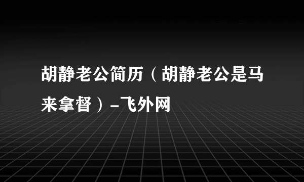 胡静老公简历（胡静老公是马来拿督）-飞外网