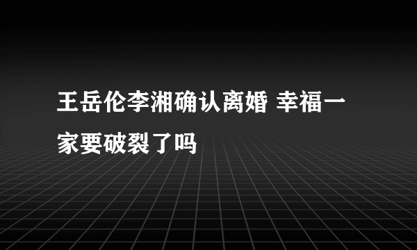 王岳伦李湘确认离婚 幸福一家要破裂了吗