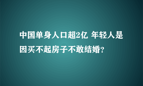 中国单身人口超2亿 年轻人是因买不起房子不敢结婚？