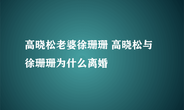 高晓松老婆徐珊珊 高晓松与徐珊珊为什么离婚