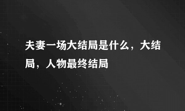 夫妻一场大结局是什么，大结局，人物最终结局