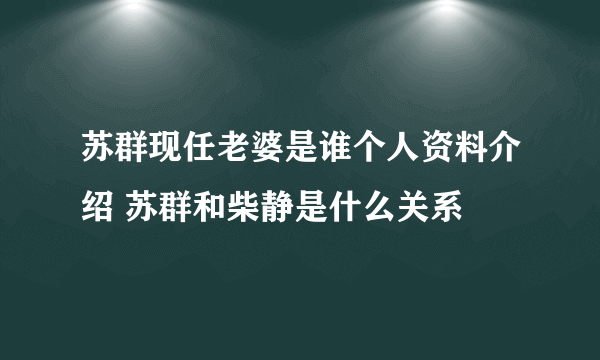 苏群现任老婆是谁个人资料介绍 苏群和柴静是什么关系