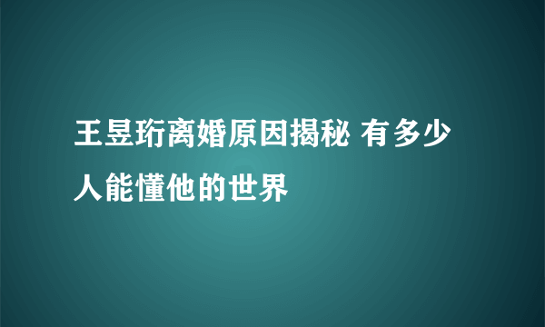 王昱珩离婚原因揭秘 有多少人能懂他的世界