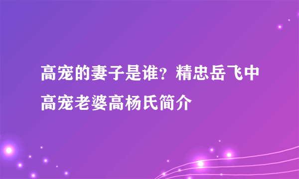 高宠的妻子是谁？精忠岳飞中高宠老婆高杨氏简介