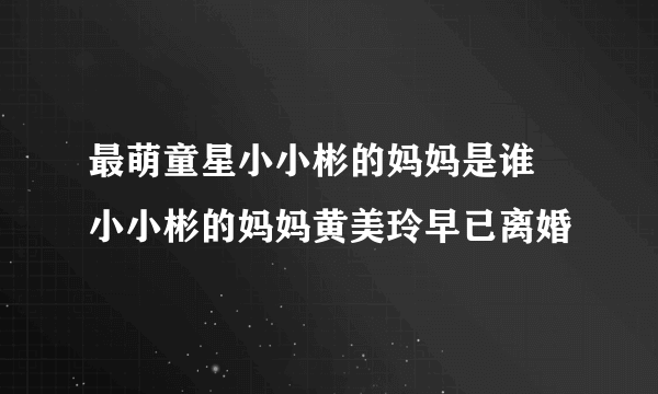 最萌童星小小彬的妈妈是谁 小小彬的妈妈黄美玲早已离婚