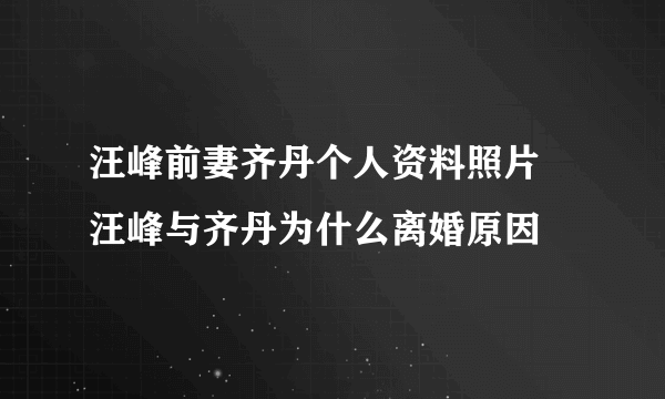 汪峰前妻齐丹个人资料照片 汪峰与齐丹为什么离婚原因