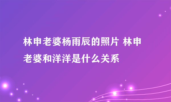 林申老婆杨雨辰的照片 林申老婆和洋洋是什么关系