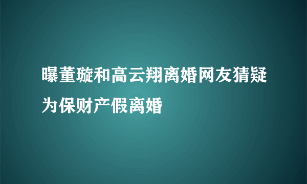 曝董璇和高云翔离婚网友猜疑为保财产假离婚